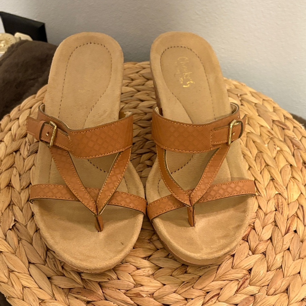 Brown leather cork wedge Sandals